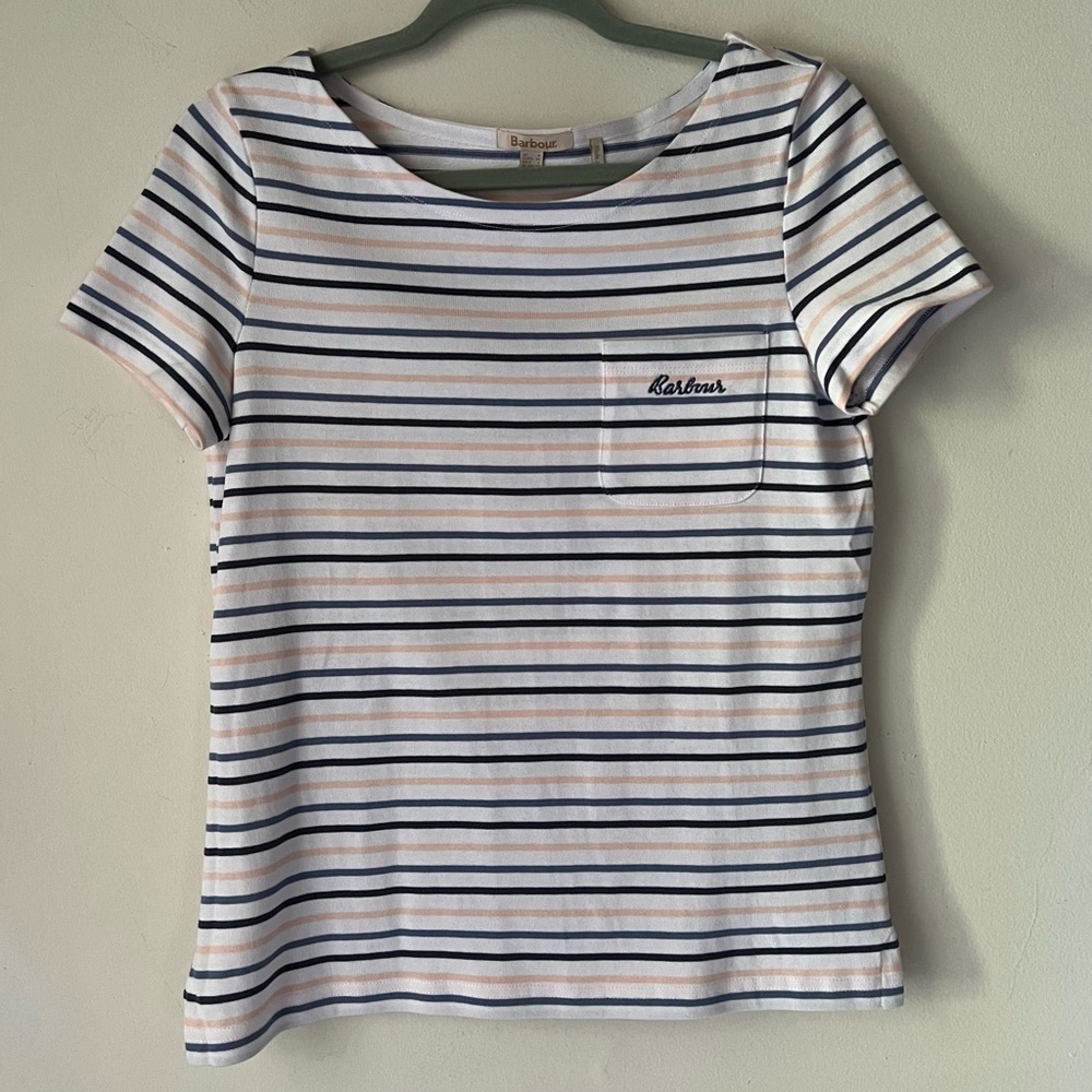 Barbour Striped Hawkins Short Sleeve 100% Cotton Tee size 4 Nautical T-Shirt